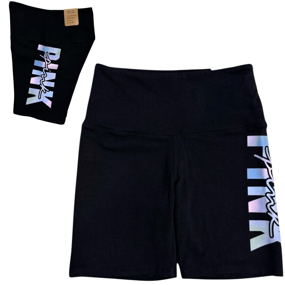 Victoria's Secret Pink Size XS Stretch High‎ Waist Bike Shorts 6" Black Purple
